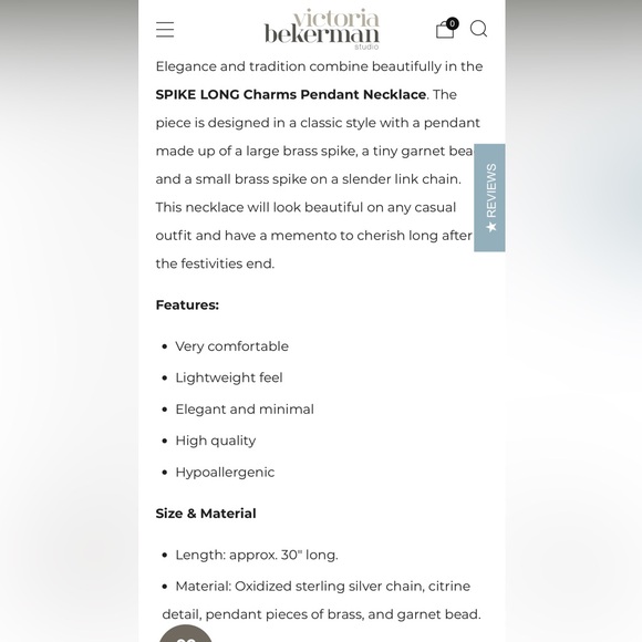 Brass Spike Pendant Necklace Oxidized Sterling Silver Chain Citrine Stone 30”L - Picture 10 of 11